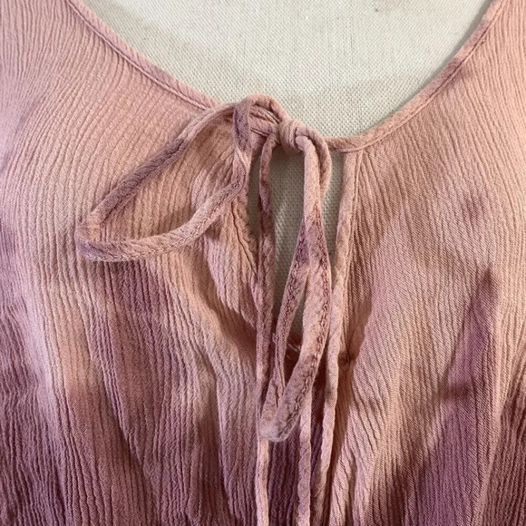 Venus Tie Dye Ombre Tunic Medium Keyhole Tie Neck Draped Hem Slouchy Peasant Top - Picture 5 of 11
